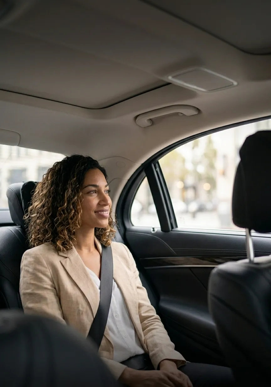 Passagier op de achterbank van de taxi, onderweg